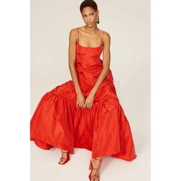 Staud Florence Gown Red Maxi Dress Spaghetti Strap Sleeveless A-Line Sz L - Picture 4 of 16